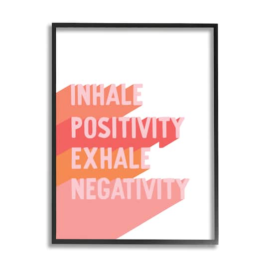 Stupell Industries Inhale Positivity Exhale Negativity Motivational Phrase Pink Pop Framed Wall Art